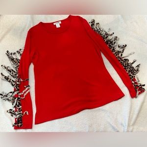 Red top with animal print fringe from Back in the Saddle, size medium